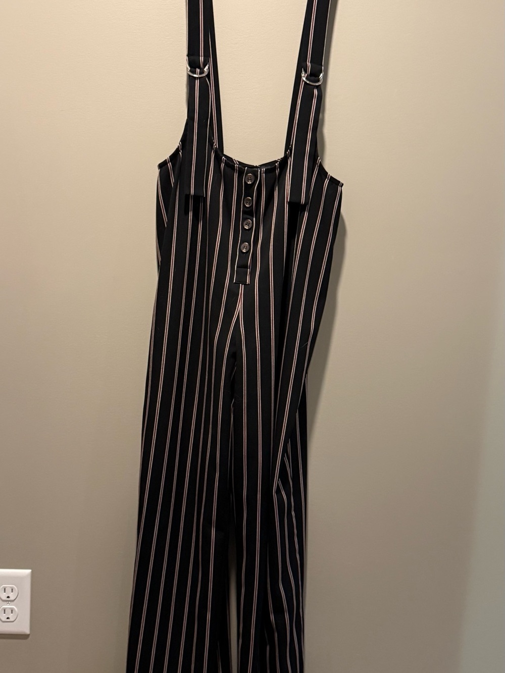 Forever 21 Black Pinstripe Button-Front Jumpsuit